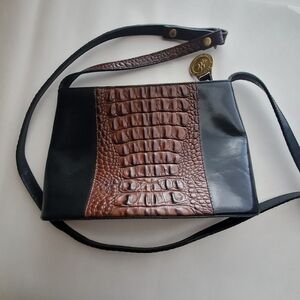 Brahmin Erica Black Tuscan Leather Croc Crossbody.